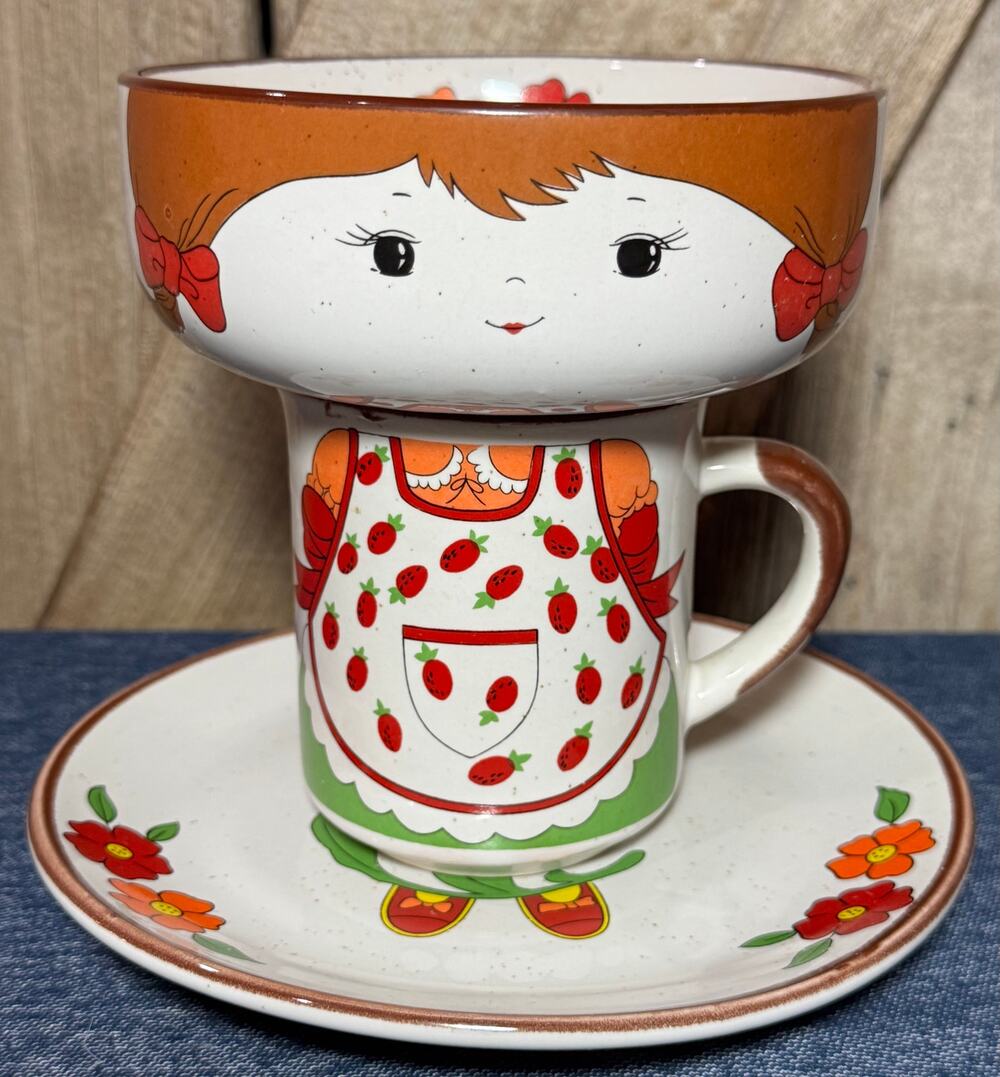 Vintage Ceramic Girl Stacking Childrens Snack Set Mug Bowl Plate Interpur Japan